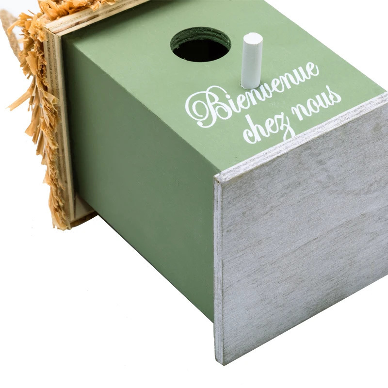 Wooden Bird House for Outdoor Hanging Natural Grass Outside Garden Patio DecorativeFrench font Tropical rainforest retro style 250206