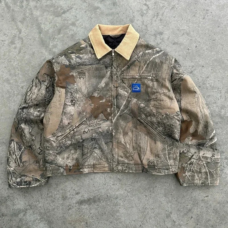 Akimbo Camo Leaf Loose Jacket Fashion Jacket Y2K Harajuku Hip Hop Gothic Retro Couple Casual American Street Clothing 250213