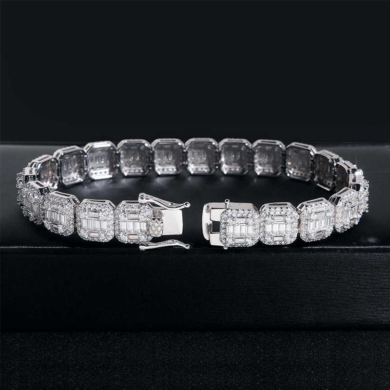 Diamond Hair New 10mm Square Bracelet 925 Silver Moissanite Full Set Trendy Brand Bracelet Accessories