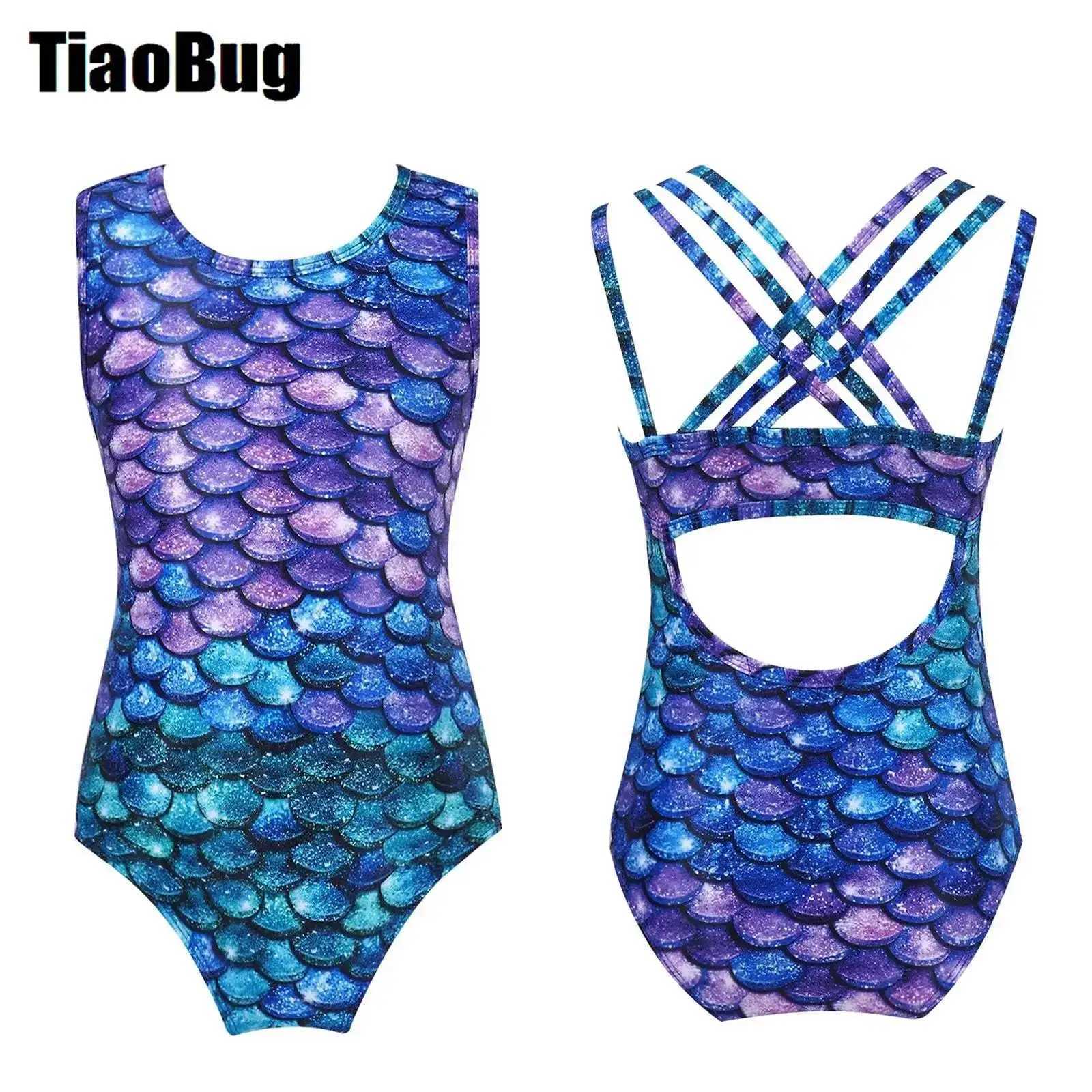 Kids Girls Straps Cross Print Swimsuits Rear Keyhole Back Various Leotard Bodysuit Jumpsuit for Ballet Dance Gym Yoga Workout Z250214