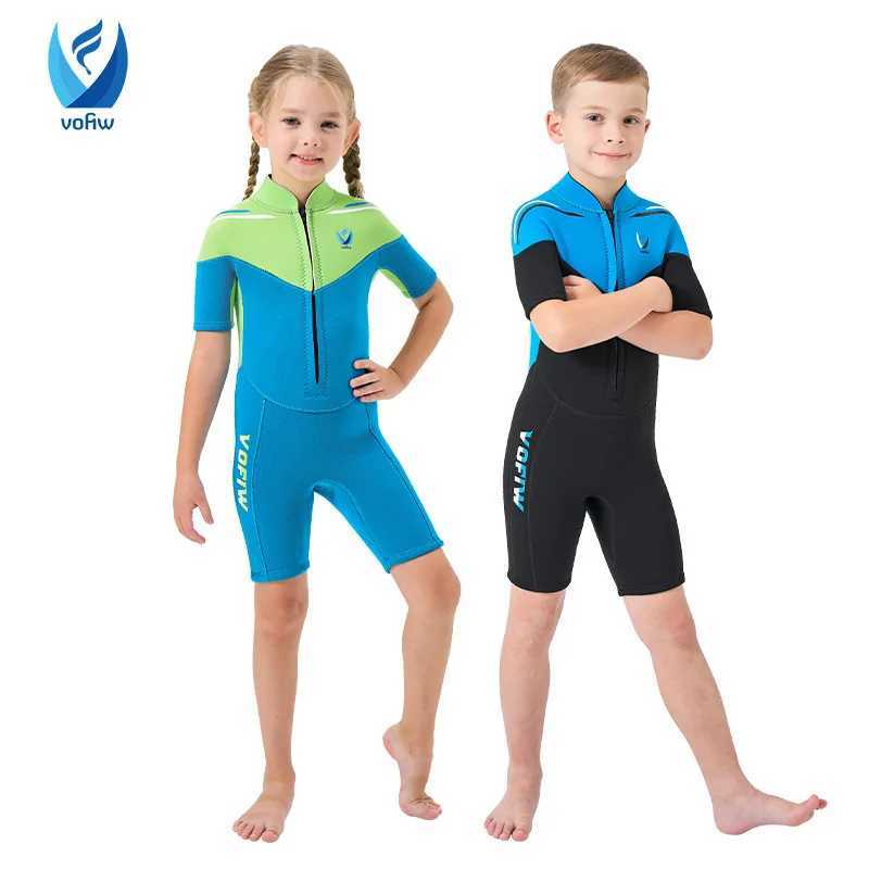 Childrens Wetsuit Boys 3MM Neoprene Short Sleeves Zip Front Thermal Warm Surfing Suit Girls Snorkeling Swimming Suit Swimwear Z250214