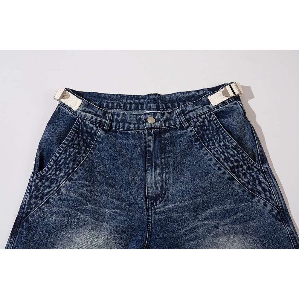 Haruku Washed Vintage Blue Baggy Jeans For Men And Women Straight Ropa Hombre Knee Pleated Denim Trousers Oversize Cargo Pants