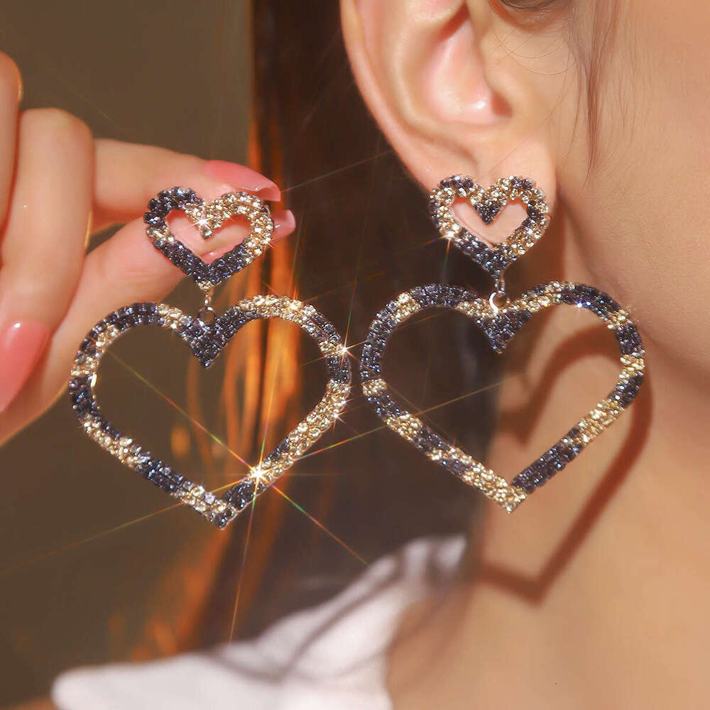 Valentine's Day Grand Sparkg Full Dia Love for Women Fashion Double Peach Heart Earrings Ear Accessories