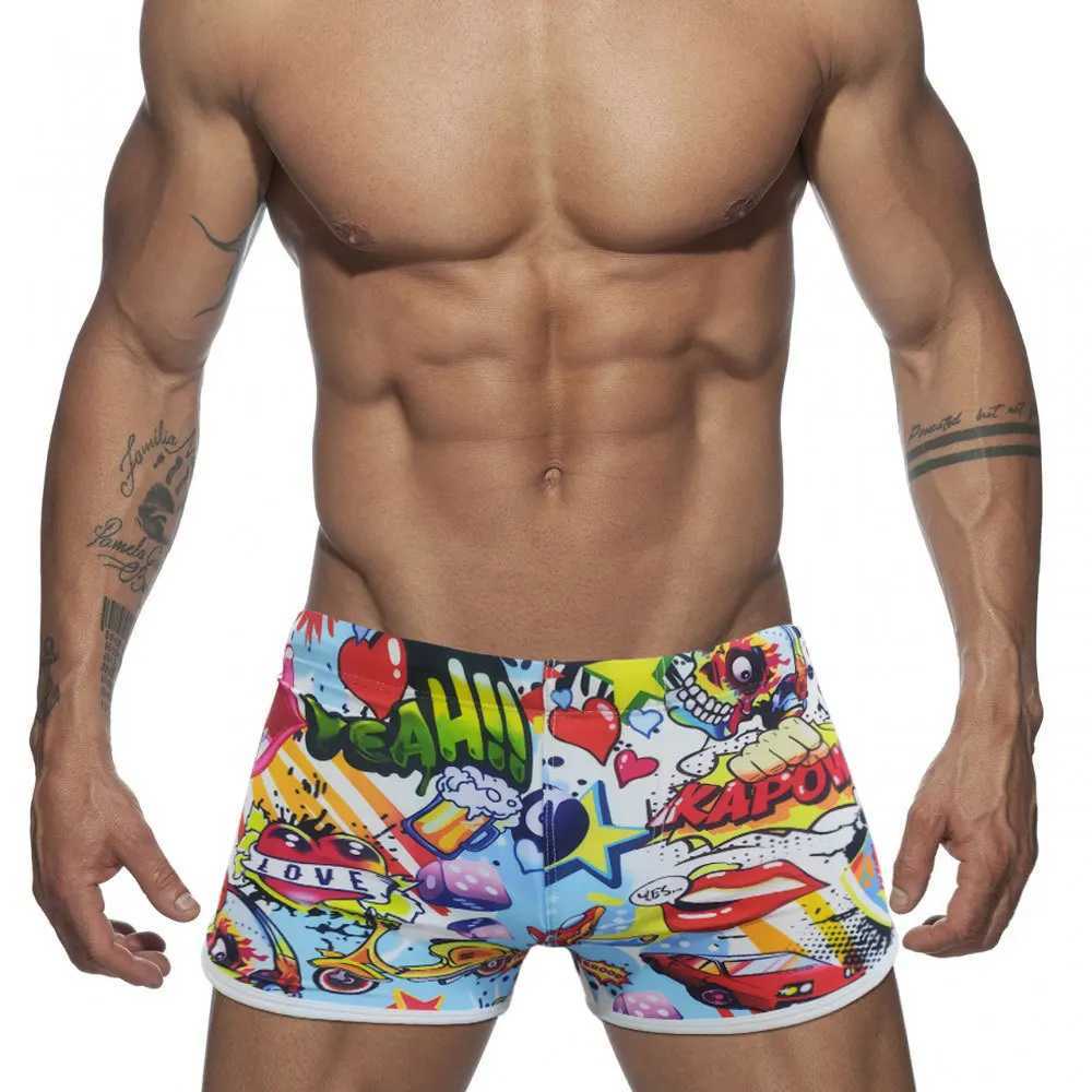 Mens swim shorts New boxer shorts Cartoon print Fun trend water sports casual style lace-up beach mens swimsuit W250214