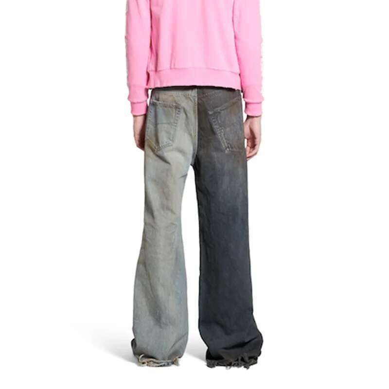 Asymmetric Patchwork Drawstring Jeans For Men And Women Streetwear Casual Baggy Denim Trousers Straight Loose Cargo Pants