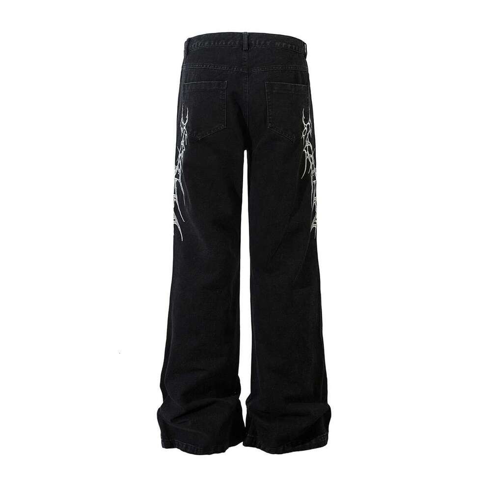 High Street Lighing Embroidery Wide Leg Baggy Black Jeans For Men Straight Ropa Hombre Loose Casual Denim Trousers Oversized