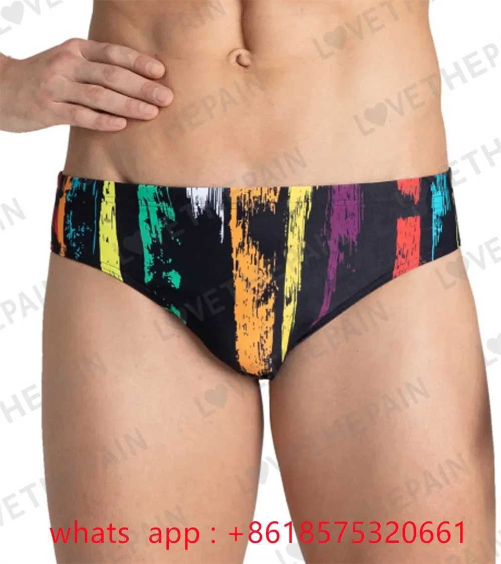 Mens Team Painted Stripes Brief Swimsuit Triangle Swimsuit Leg Boxer Swimming Trunks Swimming Trunks Panties Training Pants W250214