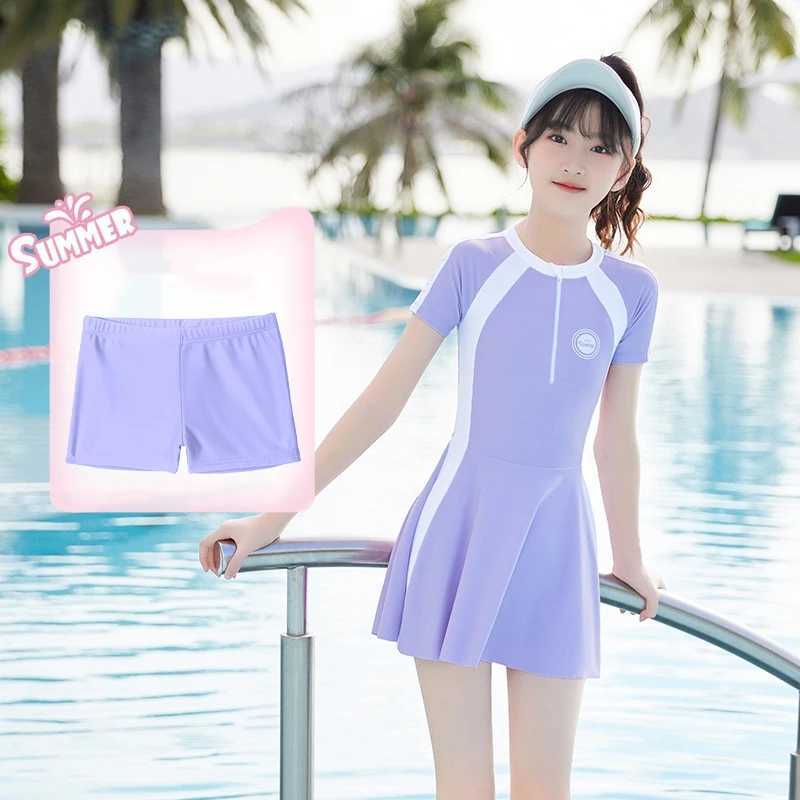 Girls UPF50+UV Protection Short Sleeve WaterProof Bathing SwimWear Kids One Piece Athletic Long Sleeve Surfing Beach Swim Skirts Z250214