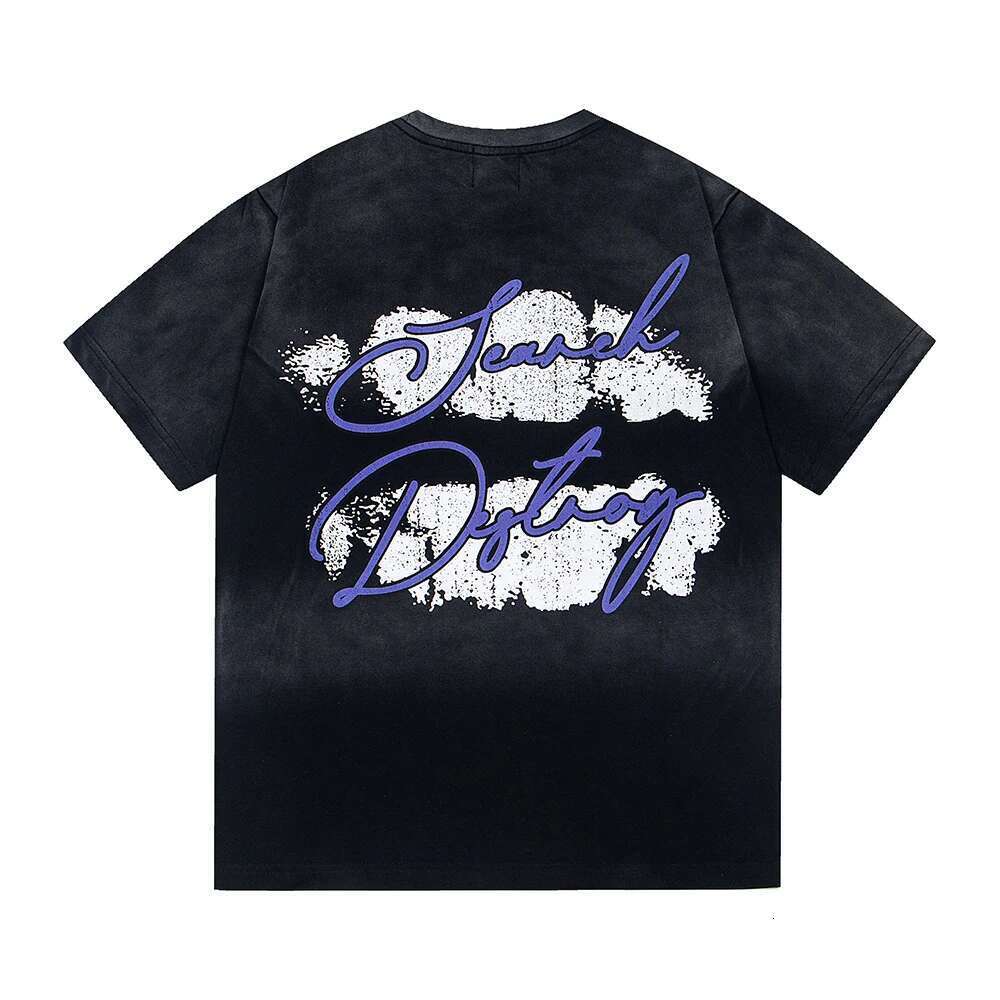 New Summer Hands Letter Print Short Sleeve Tshirts Mens Streetwear Vintage Washed Baggy Cotton Tees Oversized Unisex Loose Tops