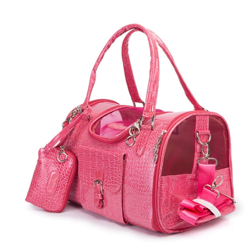 Fashion Pet Carrier, Small Dog Carrier, Cat Carrier, Quality PU Leather Dog Purse, Three Breathable Mesh Pet Carrying Handbag for Travel Walking Hikin