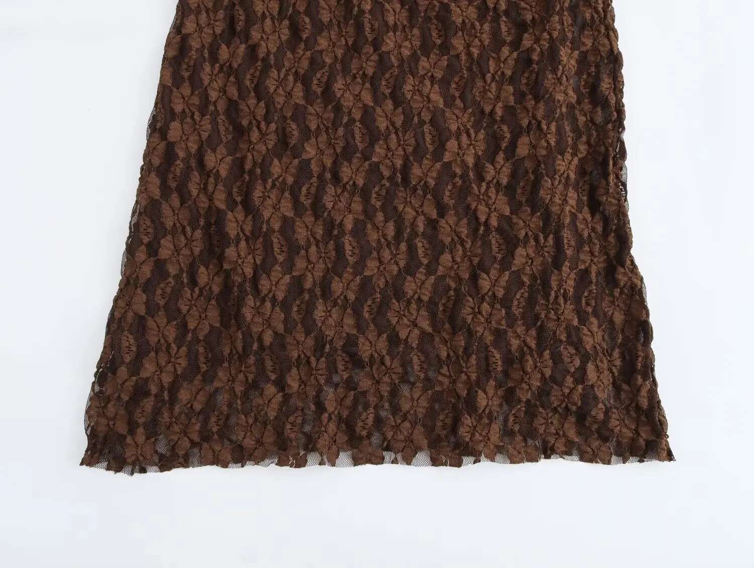 Maxdutti Minimalist V-Neck Party Retro Brown Lace Women Fashion Ladies Elegant Slim Fit Casual Dress