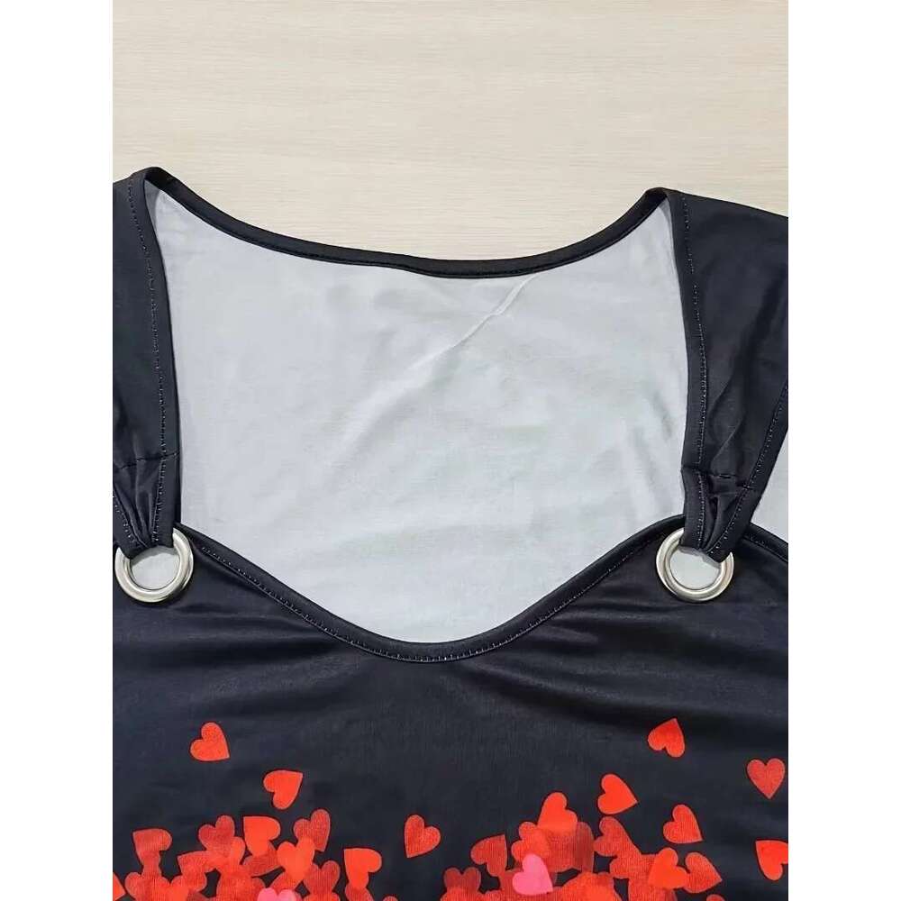 Women Plus Size 1Xl-5Xl Women's Sexy Off The Shoulder Long Sleeved T-Shirt Ladies Love Printed Fashion Top