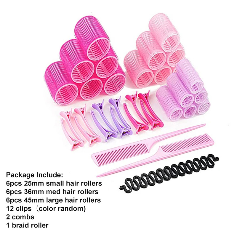 33pcs S/M/L Hair Rollers Self Grip Holding Self-Adhesive Air Bangs Curling Roller Natural Curlers Heatless Curling Styling Tools 250207