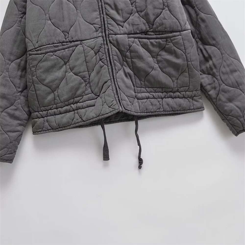 UNIZERA 2024 Autumn New Product Fashion Casual Women's Stand up Collar Long Sleeve Loose Pocket Decoration Cotton Coat