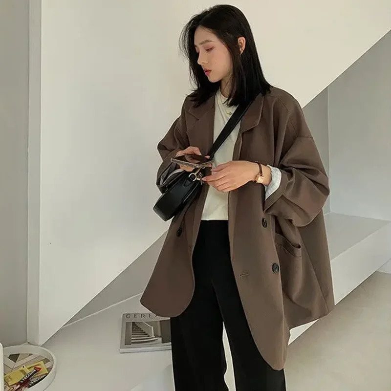 Oversize Blazers Women Fall Long Sleeve Black Suit Streetwear Korean Loose Jacket Spring Autumn Coat Double Breasted outwea 250213