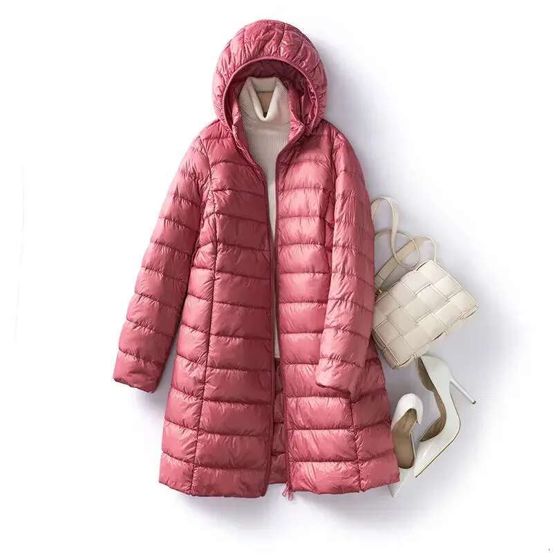 Plus Size Hat Detachable Hooded Coat Winter Women Light Thin White Duck Down Jacket Parkas Ladies Long Warm Puffer Outwears