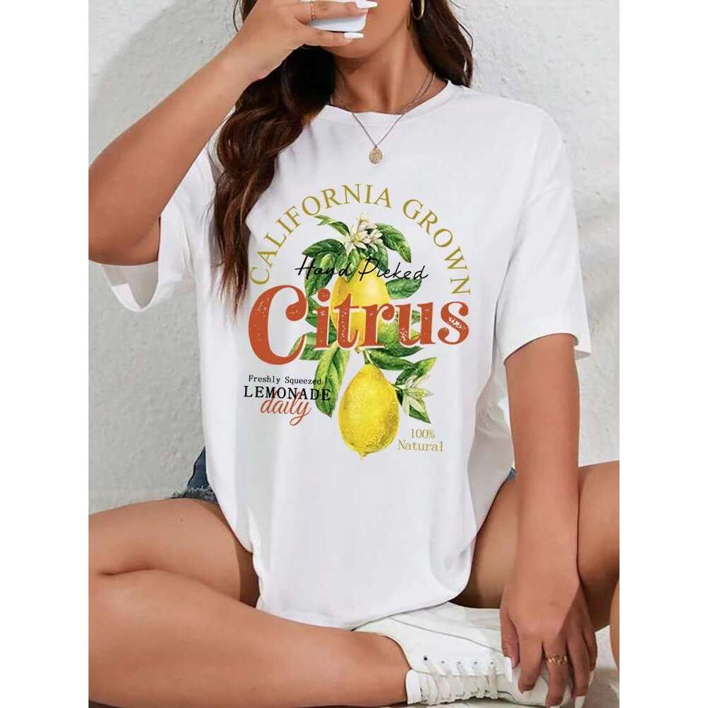 Plus Size Women Retro Aesthetic Citrus T-Shirts Cute Lemon Fruit Shirt Short Sleeve Botanical Tshirt Vintage Cottagecore Clothes