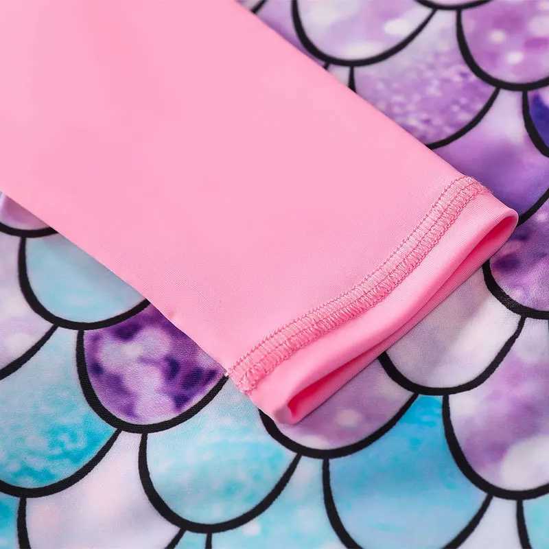 European American Sle Mermaid Swimsuit Baby Girls Long Sleeves One-piece Swimsuit Hot Spring Fish Scale Kids Swimsuit 4-12Y Z250214