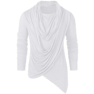 Mens new solid color splicing pile neck T-shirt 201118