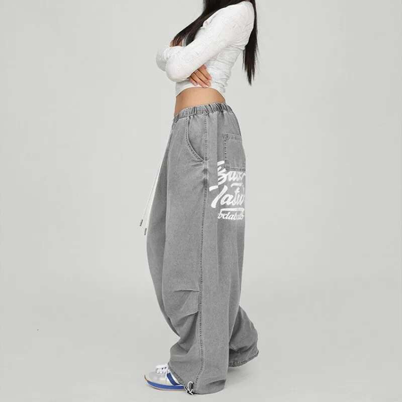 Hip Hop Vintage Women American High Street Hundred Dance Jazz Casual Pants Autumn Frayed Design Jeans