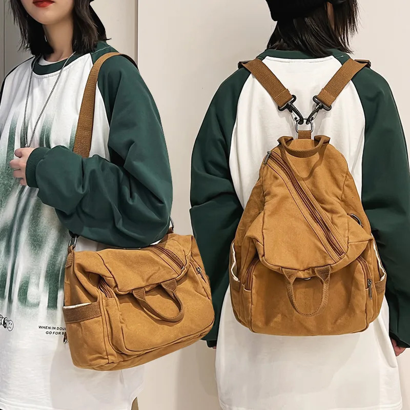 Casual Canvas women Backpack big capacity School Bag College Student Travel Ladies hand bag Vintage Female Shoulder Bag bagpack 250214