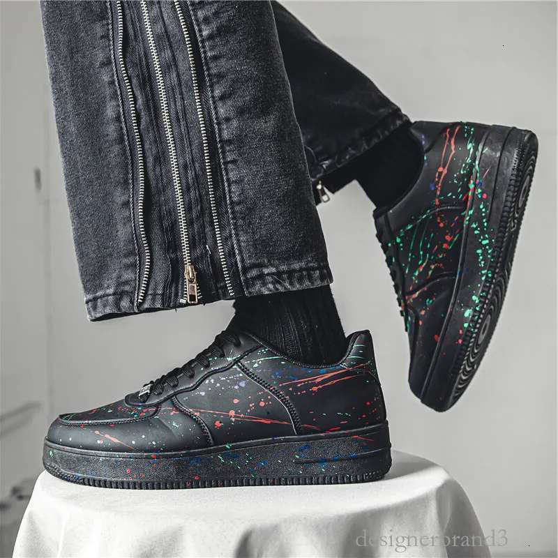 Sneaker Leat her Skateboard Round Toe Fas hion Men's C as ual Soft and C omfortable Non-slip Shoes Spl ash- ink