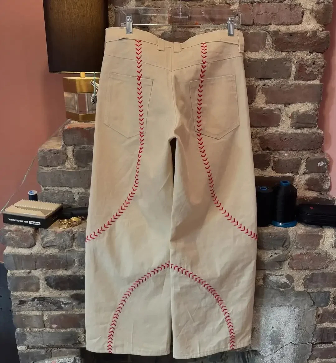 Versatile Simple Three-dimensional Classic Baseball Creative Image Sewn Straight Jeans Men Street Fashion Mens Clothing 250214