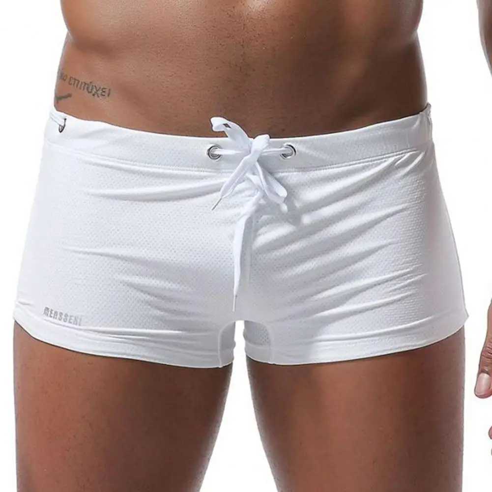 Comfortable Swimming Trunks Men Swimming Trunks Mens Low-rise Solid Color Swim Shorts with Waist Tie Stretch for Sports W250214