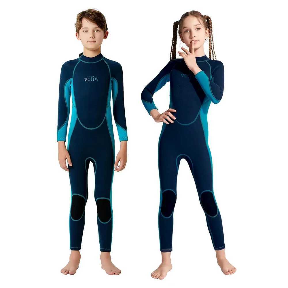 Childrens 3MM Neoprene Wetsuit Back Zipper Surfing Snorkeling Swimming Suit Long Sleeves Boys Girls Kids Water Sports Swimwear Z250214