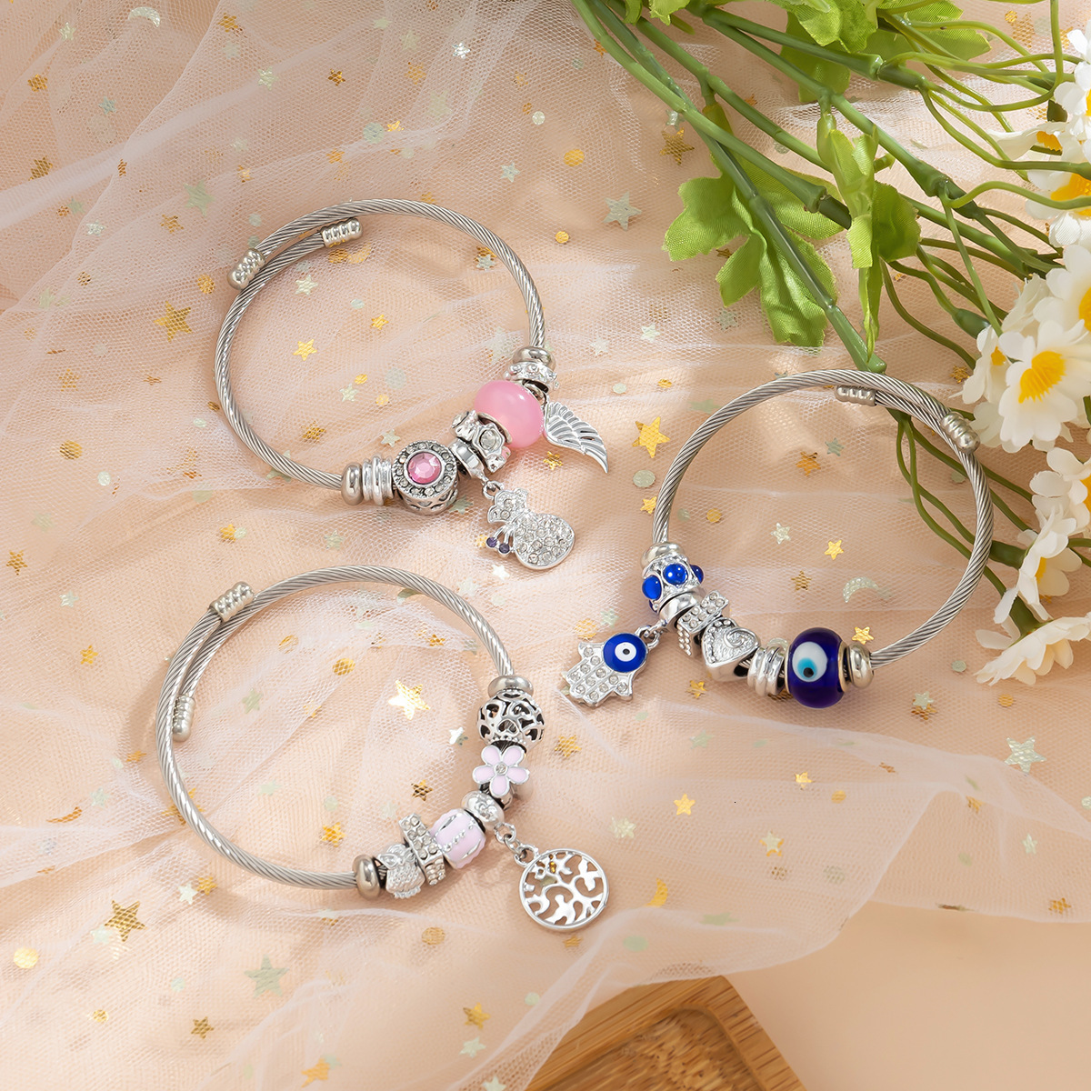 designer Woman Adornment Sweet Cool wer Beaded Open Bracelet, Small and Popular Design, Lucky Bag, Eye Bracelet