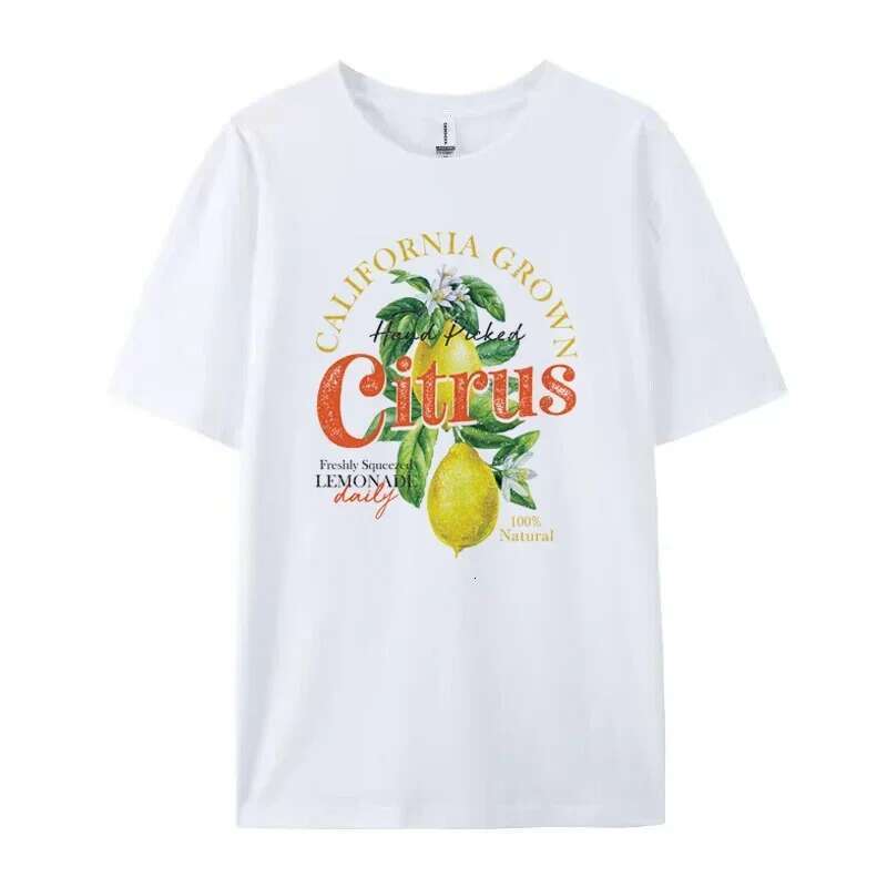 Plus Size Women Retro Aesthetic Citrus T-Shirts Cute Lemon Fruit Shirt Short Sleeve Botanical Tshirt Vintage Cottagecore Clothes