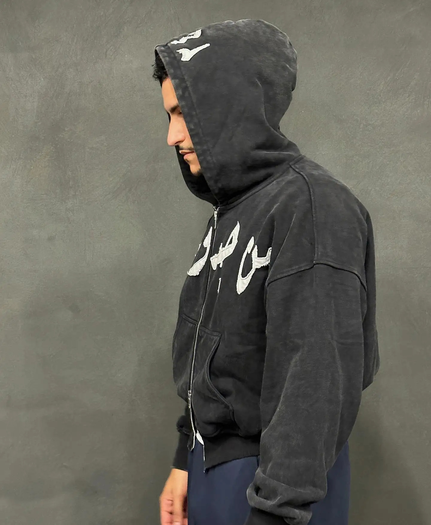 American retro autumn letter embroidered hoodie mens jacket loose oversized Harajuku womens sportswear couple clothing 250213