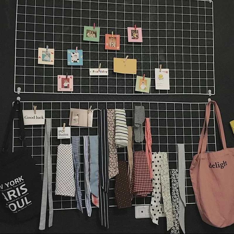 Home Wall Decoration DIY Art Iron Grid Decor Photo Frame Postcards Storage Wall Art Display Storage Rack Holder Shelf OrganizerXJ250214
