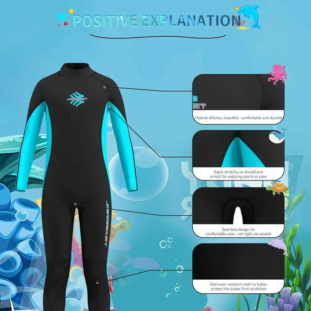 Kids Girls Boys 3mm Neoprene Wetsuit Childrens Thermal One-Piece Back Zipper For Water Sports Snorkeling Swimming Surfing Z250214