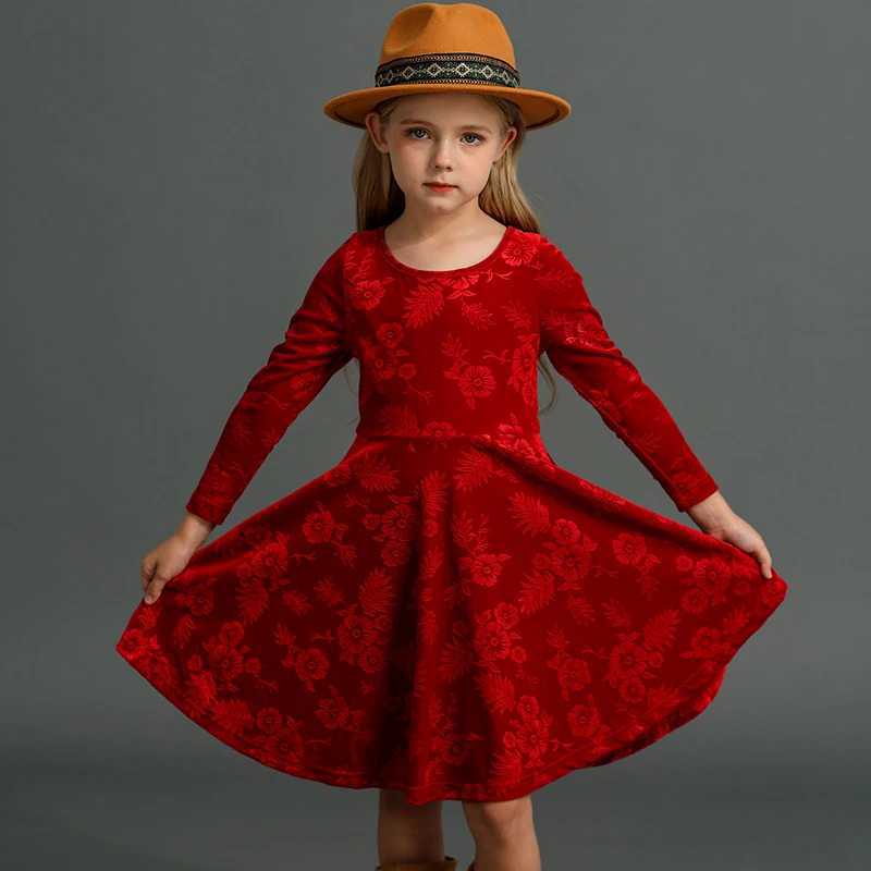 New Winter and Autumn Velvet Emed Dress for Preschool Girls Long Sleeve Swing A-Line Twist Skateboard Dress for 2-8 Years Z250214
