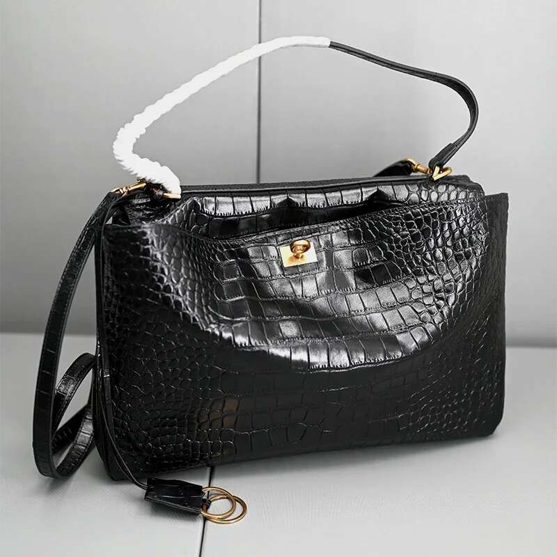 Genuine Leather Handbag 35Cm Crocodile Pattern Women's Bag With A Loose Feel High-End Feeg Lazy Crossbody Large