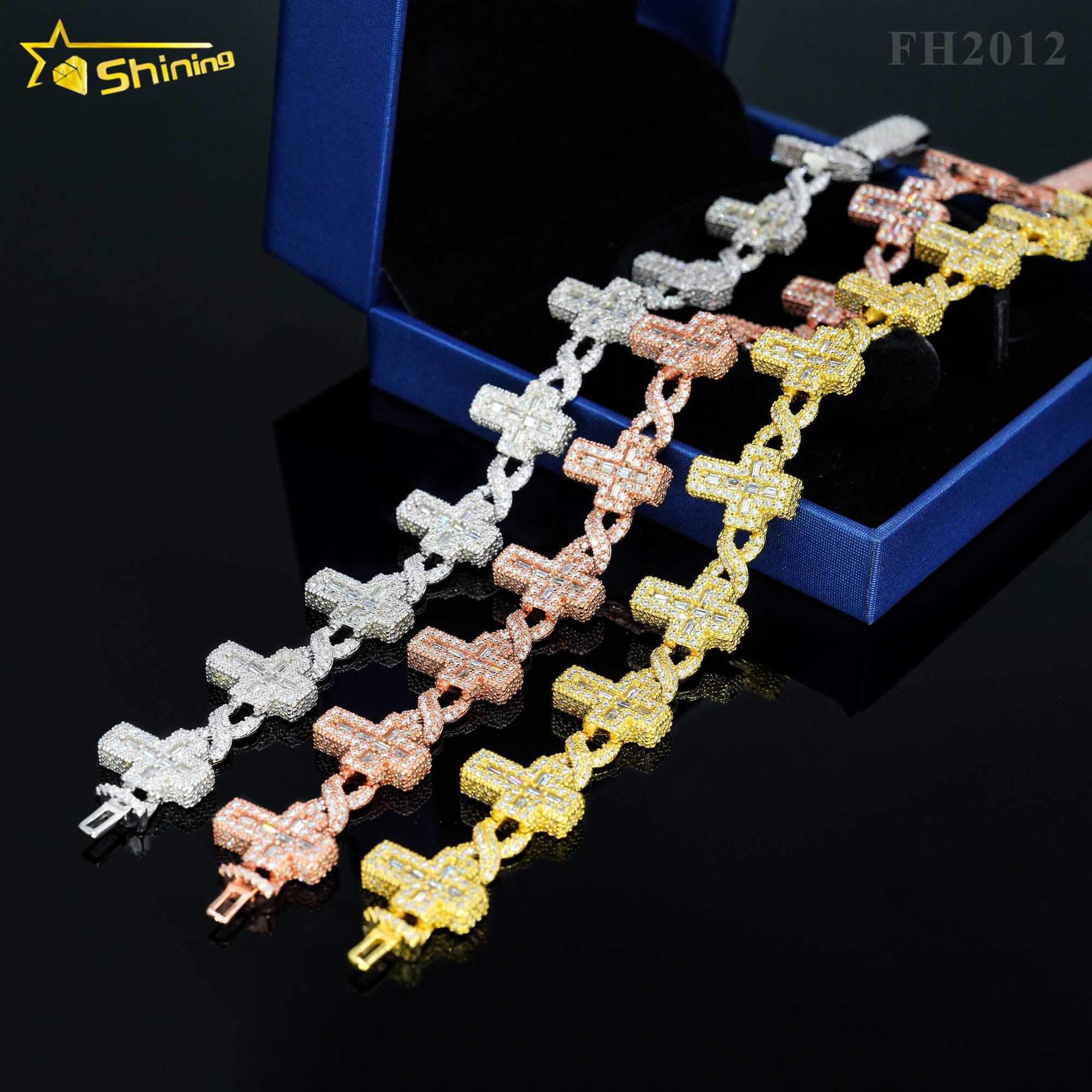 Top sale baguettes Moissanite Cross Infinity Cuban Link Chain Sterling Silver 925 iced out jewelry moissanite diamonds Bracelet