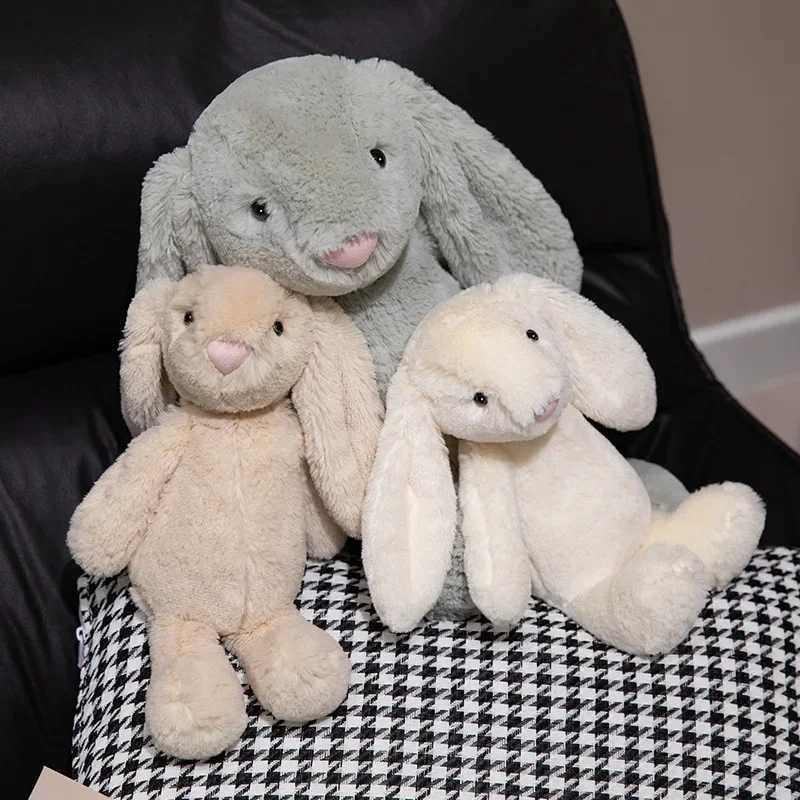 20-45cm Kawaii Long Ears Rabbit Plush Doll Appease Pillow Gray White Brown Healing Rabbit Plushies Toy For Girls Birthday GiftT250214