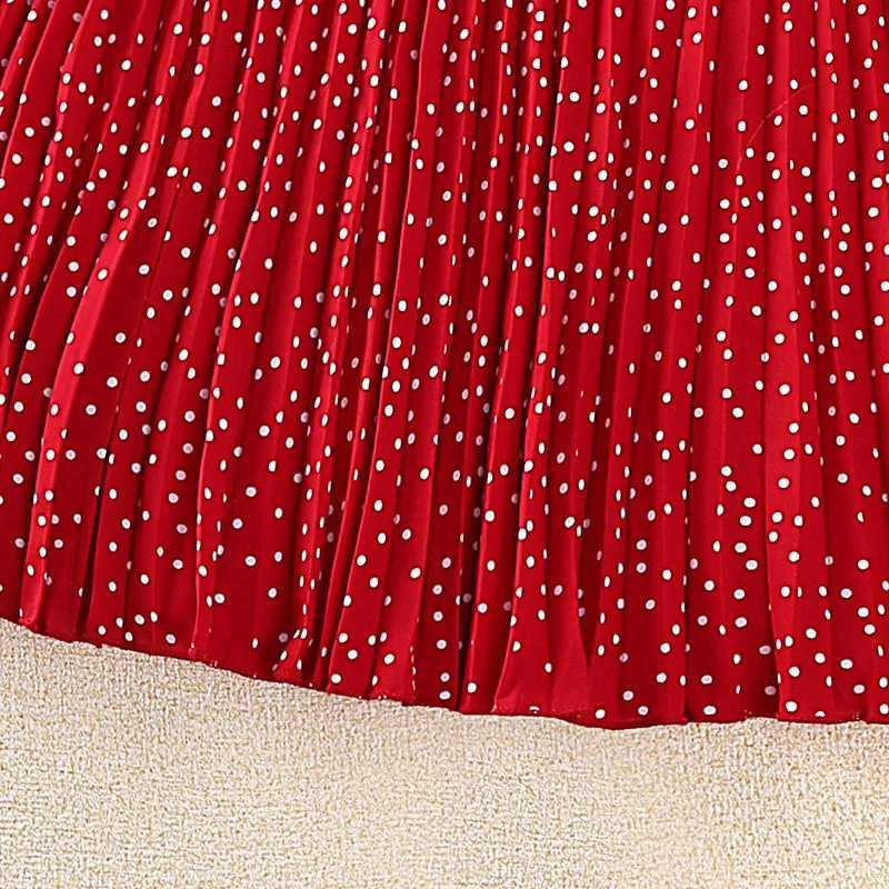 Laura Kors 2023 Winter New Girls Dress Long Sleeve O Neck Dot Sashes Red Girls Dress Vestido 8-12T Z250214