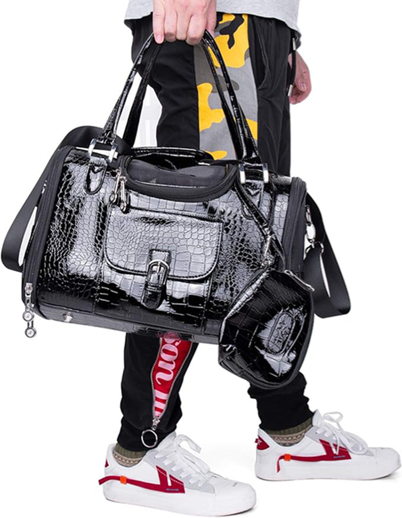 Fashion Pet Carrier, Small Dog Carrier, Cat Carrier, Quality PU Leather Dog Purse, Three Breathable Mesh Pet Carrying Handbag for Travel Walking Hikin