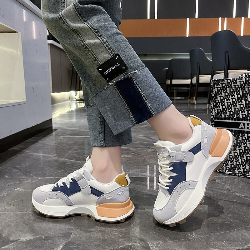 Women Sports Shoes Thick Sole Anti-slip Design Plus Size Versatile Running Sneakers Triple Blue Orange