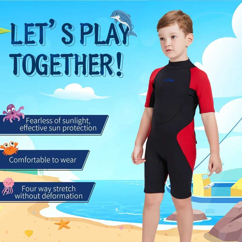 Childrens 2mm 3mm Neoprene Wetsuit One-piece Long Sleeve Diving Suit Cold Proof Sunscreen Surfing Swimming Snorkeling Swimsuit Z250214