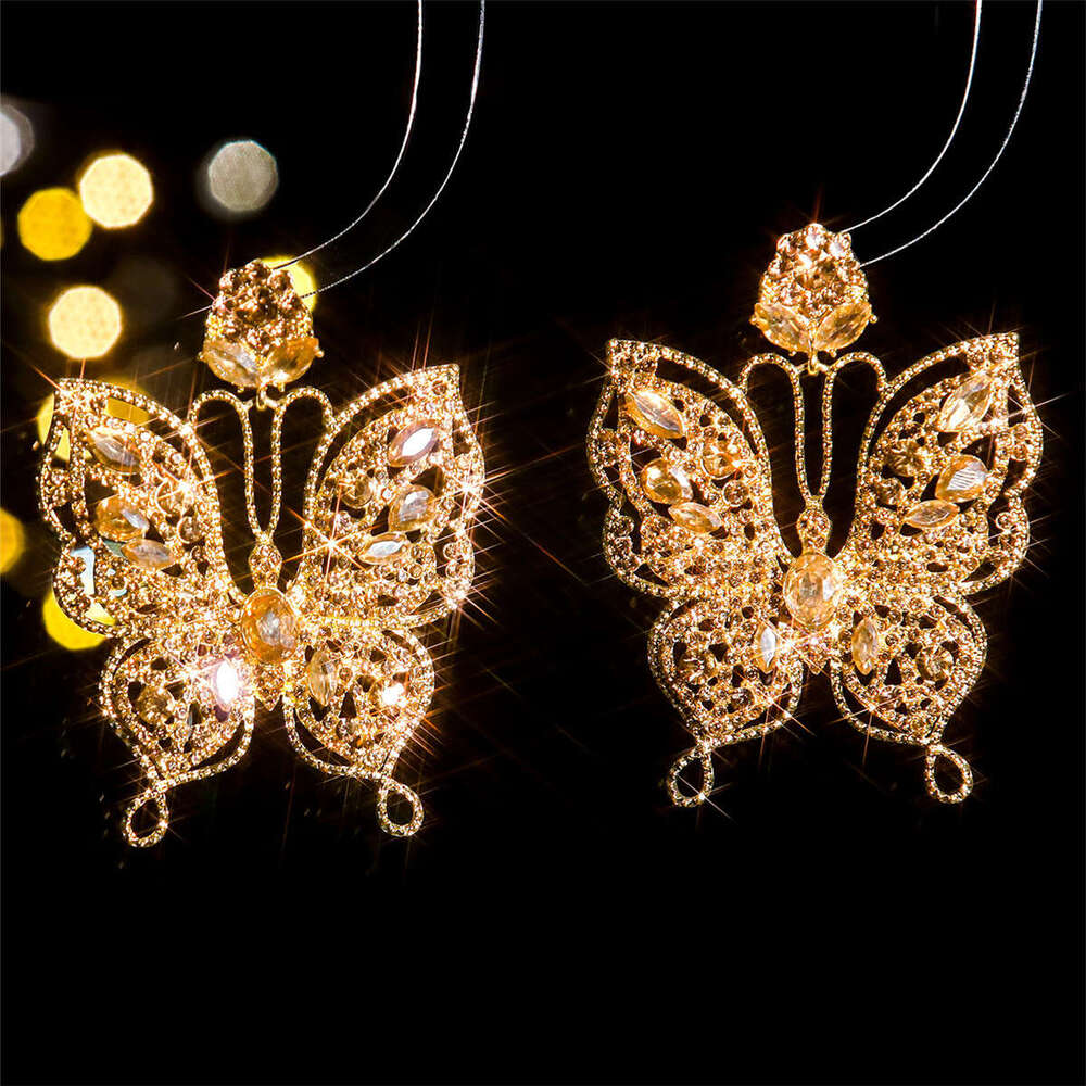 Fashionable Exaggerated Butterfly Earrings with Colored Glass Rhinestones for Women