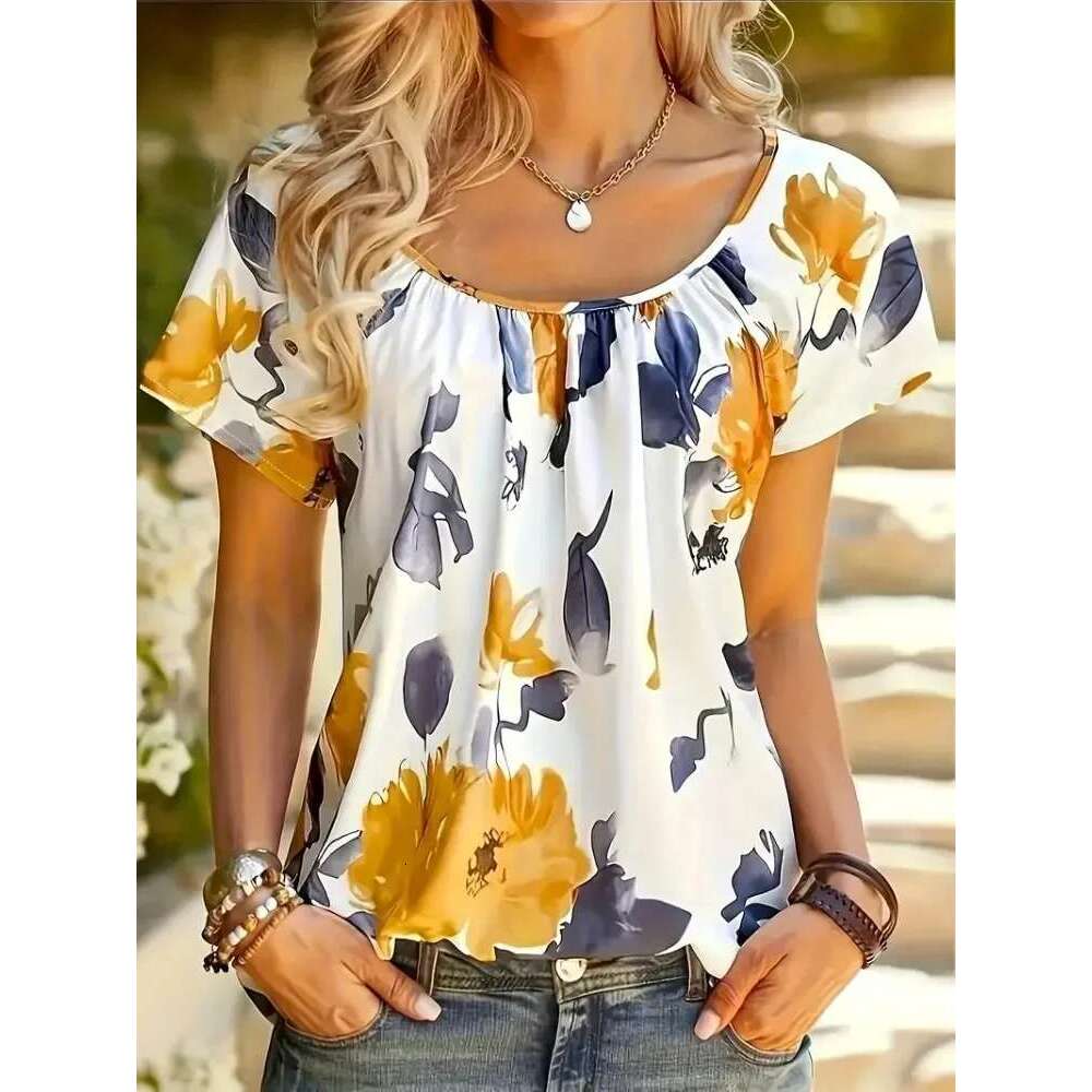 1Xl-5Xl Fashion O-Neck T-Shirt Ladies Casual Short Sleeve Tops Women's Ral Print Plus Size Clothing
