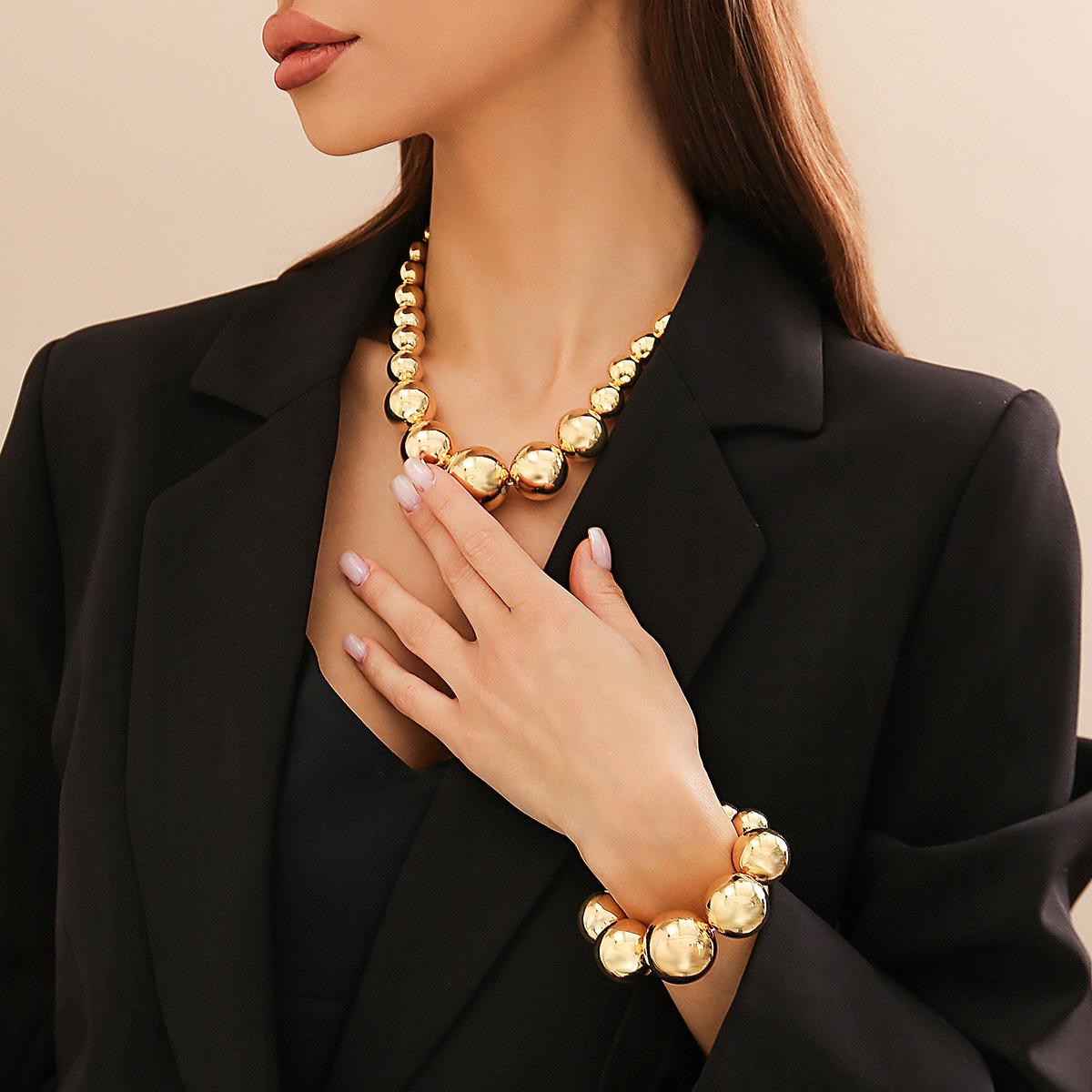 Jewelry fashion Punk Style Geometric Beads Personalized Minimalist Size Beaded Neckchain designer Necklace Ornament