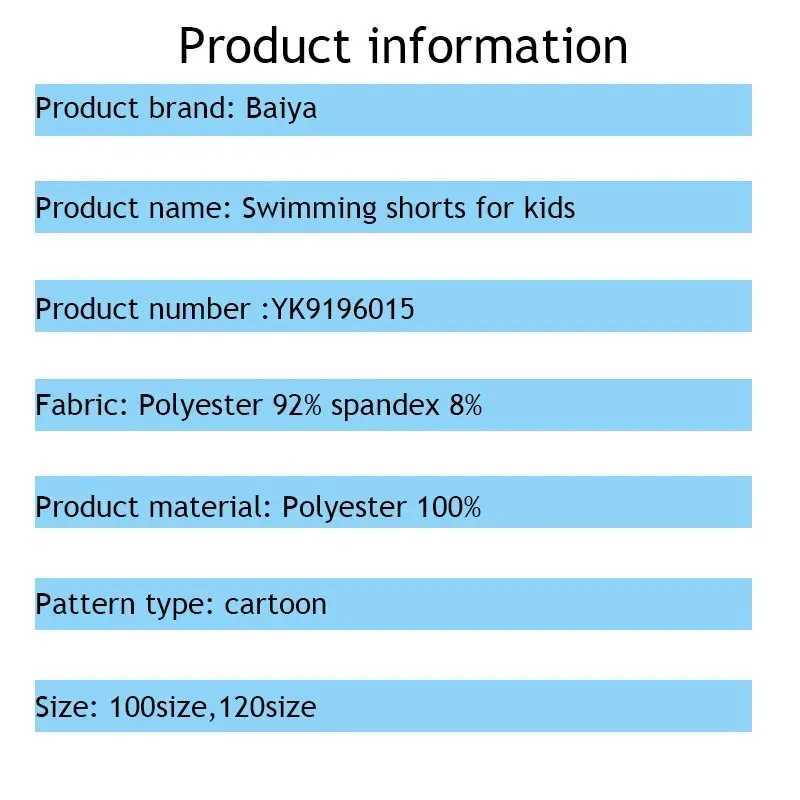 Summer Boys Flat Corner Polyester Medium Children Cartoon Beach Hot Spring Little Boys Water Park Swim Trunks W250214