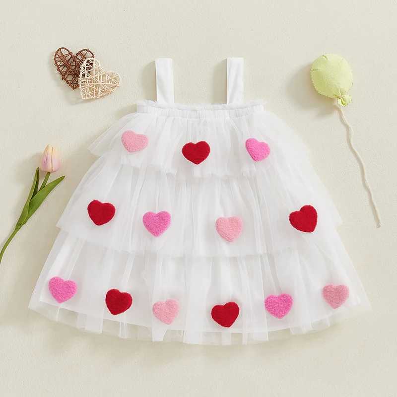 Toddler Baby Girl Valentines Day Outfit 3D Plush Heart Sleeveless Layered Tulle Tutu Dress Suspenders Summer Clothes Z250214