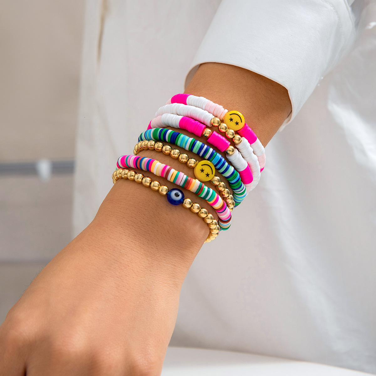 fashion Soft ceramic colored letter set Bohemian star shaped round bead bracelet Bracelet