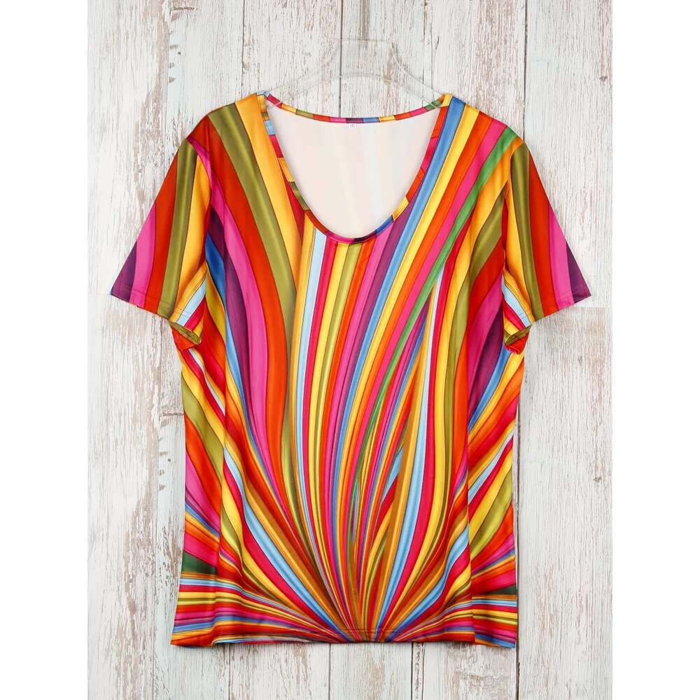 Plus T-Shirt Casual Fashion Printed Round-Neck Short-Sleeved T-Shirt Plus Size Women's Clothing