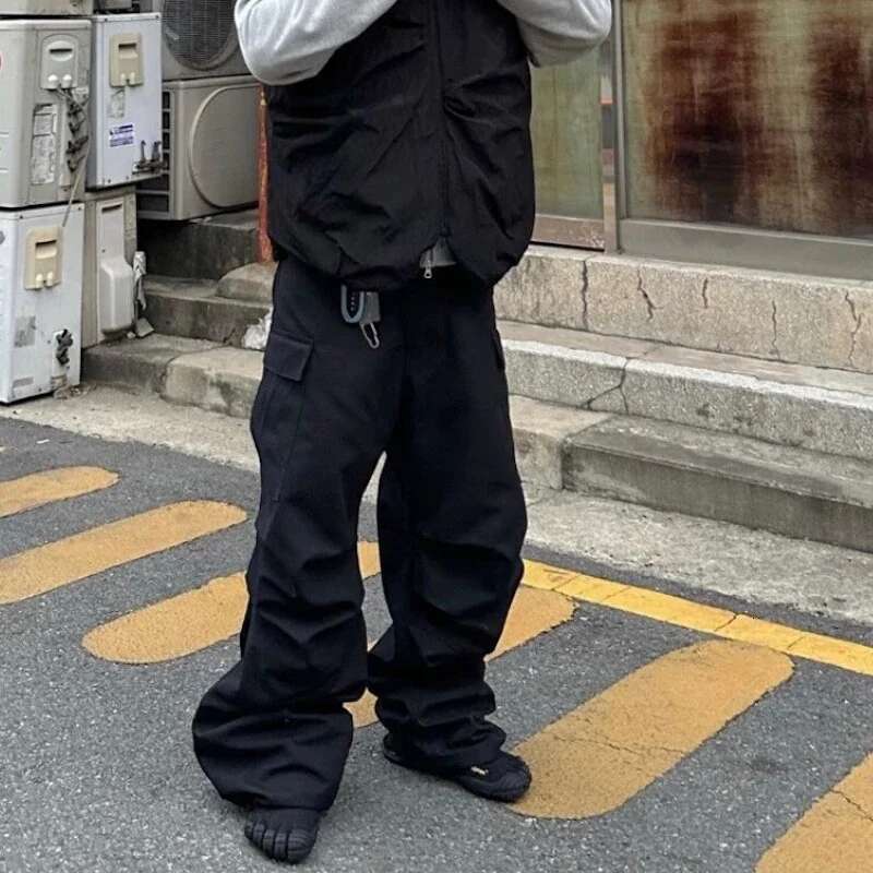 Streetwear Folded Side Zipper Multi Pocket Cargo Pants For Men Straight Pleated Roap Hombre Baggy Overalls Oversized Trousers